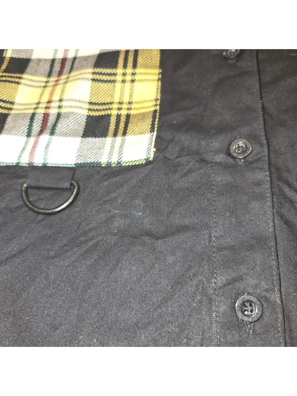 Dead Threads Women's Black Yellow Tartan Plaid Punk Blouse Sz M Collared Alt - Picture 6 of 12